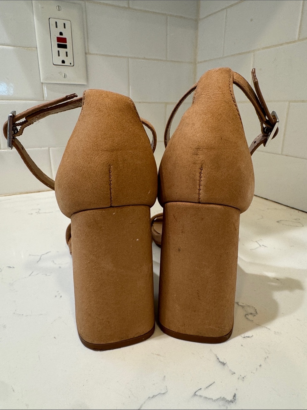 Steve Madden Nude/Tan Block Heel Ankle-Strap Sandals - Picture 4 of 10